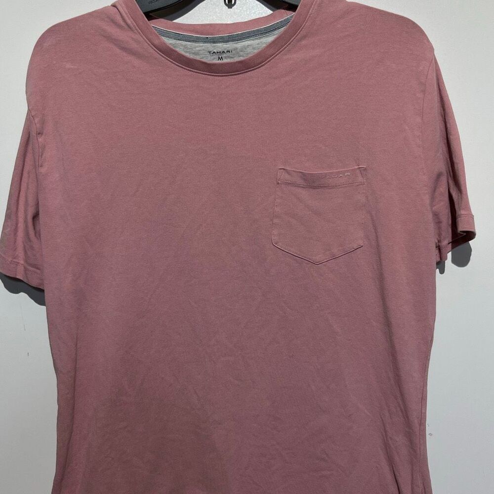 Tahari Men's Pink Crew Neck Chest Pocket 100% Cotton Short Sleeve T-Shirt Medium